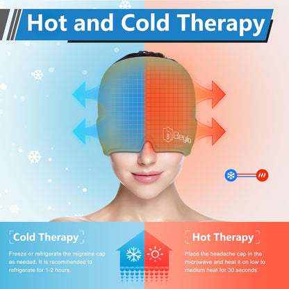 Migraine Relief Cap, All Around Gel Covered Reusable Headache Relief Cap, Black Migraine Cap for Headache Relief, Puffy Eyes