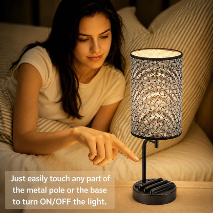 Dreamholder Touch Control USB Table Lamp with USB C/A & AC Outlet, 3-Way Dimmable Bedside Lamp, Modern Nightstand Lamps for Bedroom Living Room Guest Room Office, Bulb Included, Gold