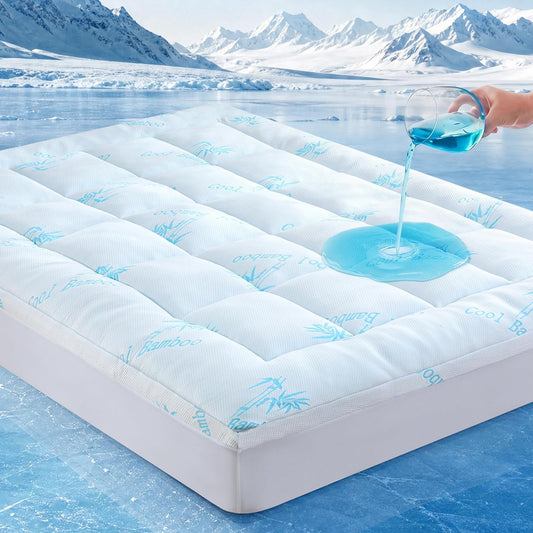 DOWNCOOL 100% Waterproof King Mattress Topper, Cooling Pillow Top Memory Foam Mattress Topper for Hot Sleepers, Viscose Derived from Bamboo, Deep Pocket Fits 8-21 Inch