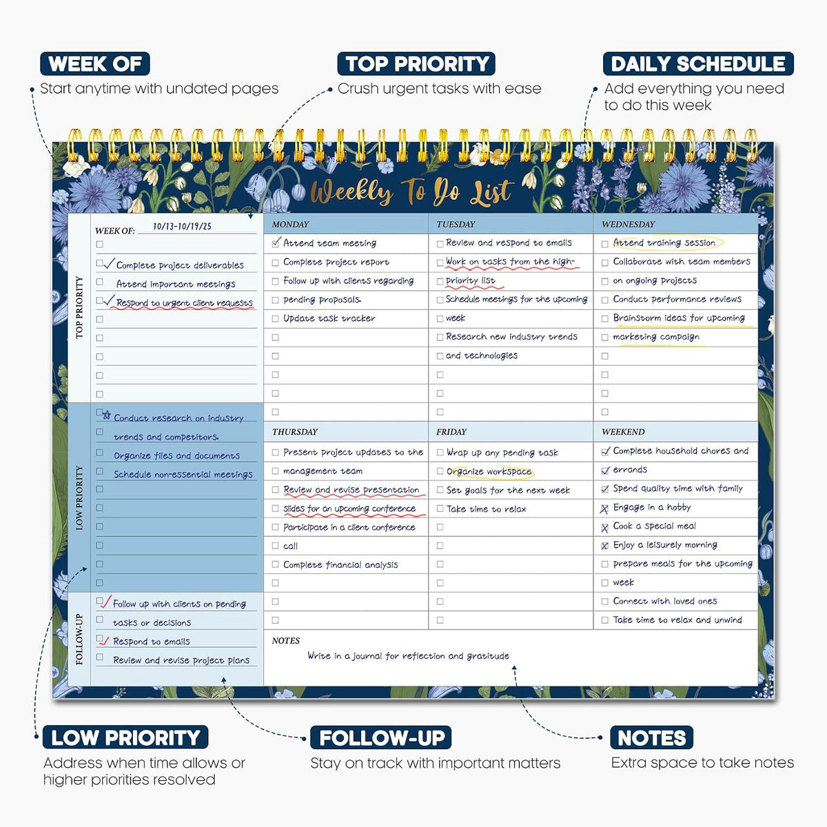 Taja Weekly To Do List Notepad, Undated Weekly Planner Pad, 8.5" x 11"