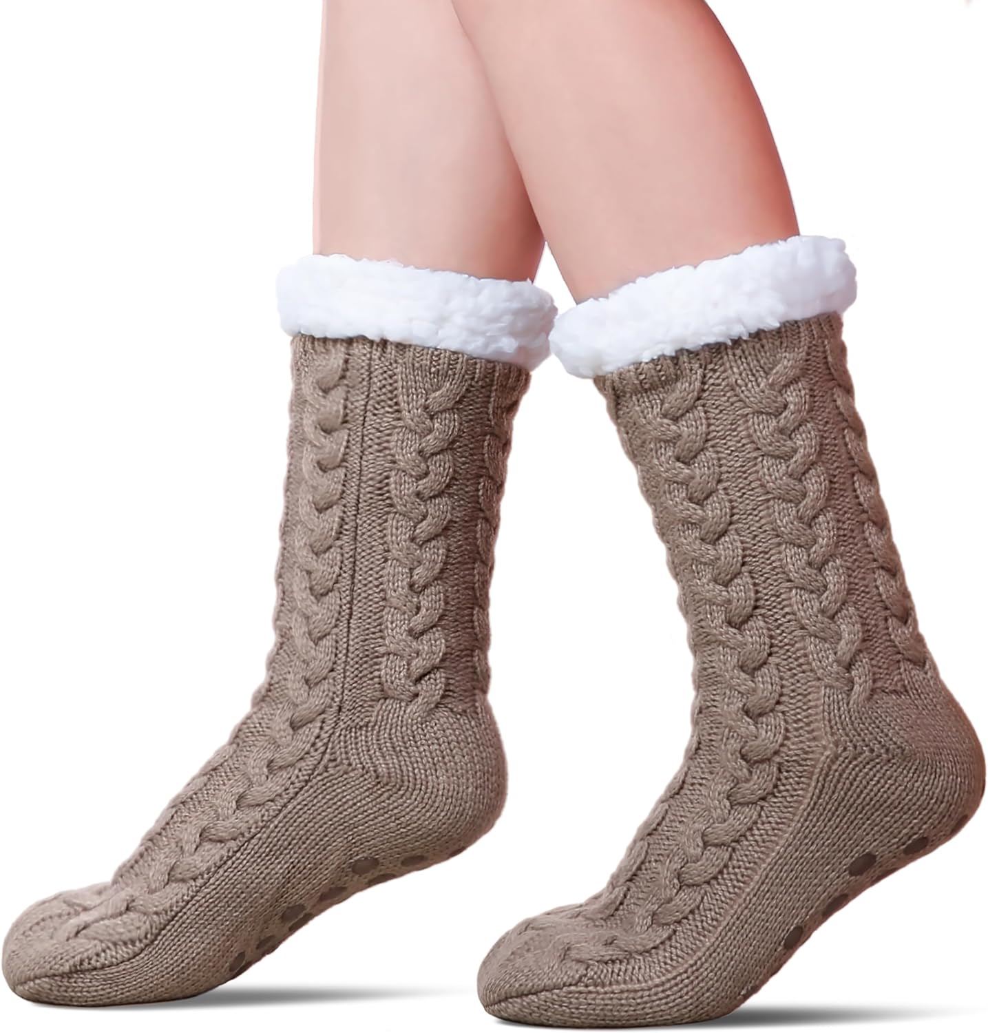 SDBING Women's Winter Super Soft Warm Cozy Fleece Lined Fuzzy Slipper Socks with Grippers