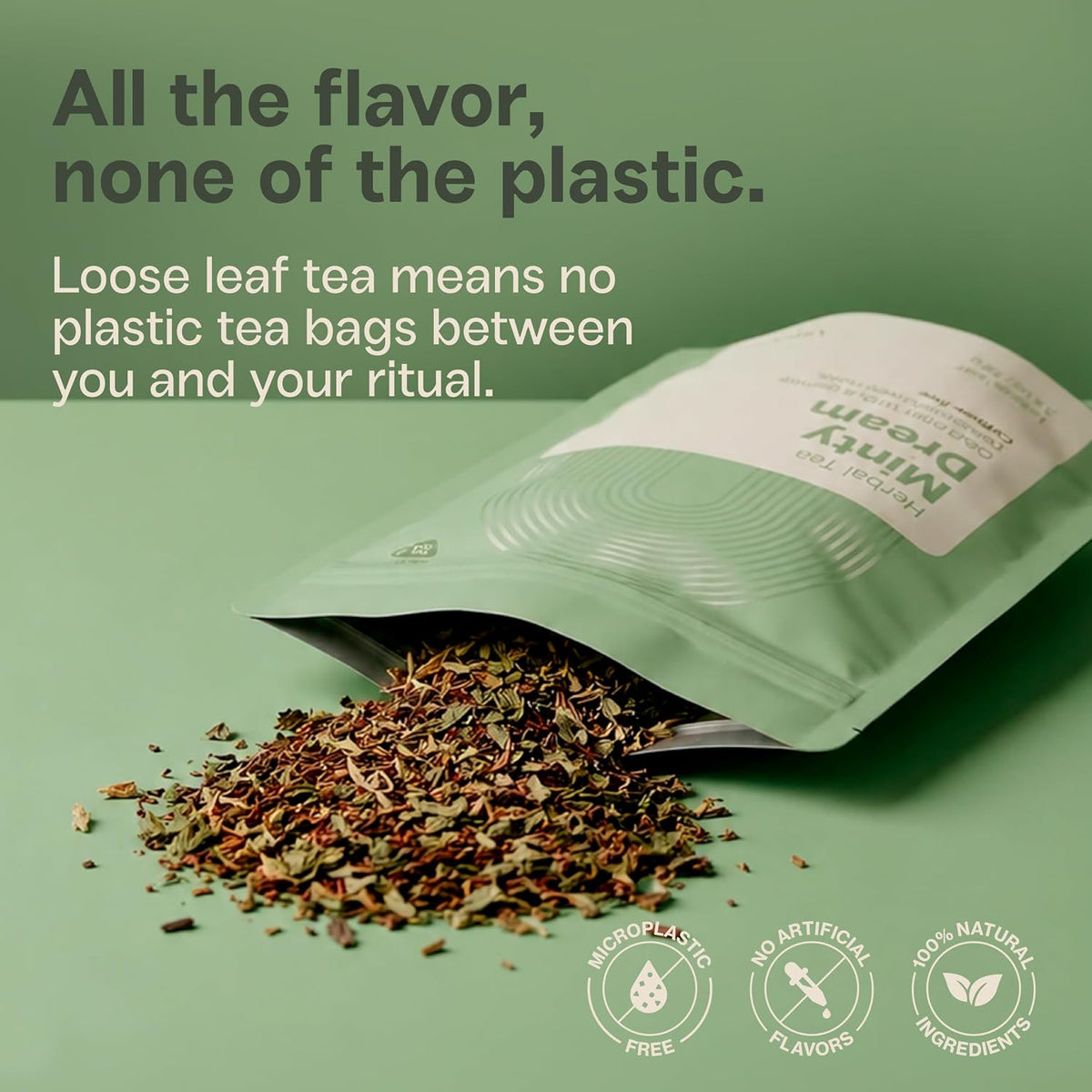 Viante Minty Dream Caffeine Free Herbal Tea, Loose Leaf Peppermint Tea with Rooibos and Passionflower, Naturally Caffeine Free Evening Tea, Calm Wind Down Blend, 3.5 oz Resealable Pouch