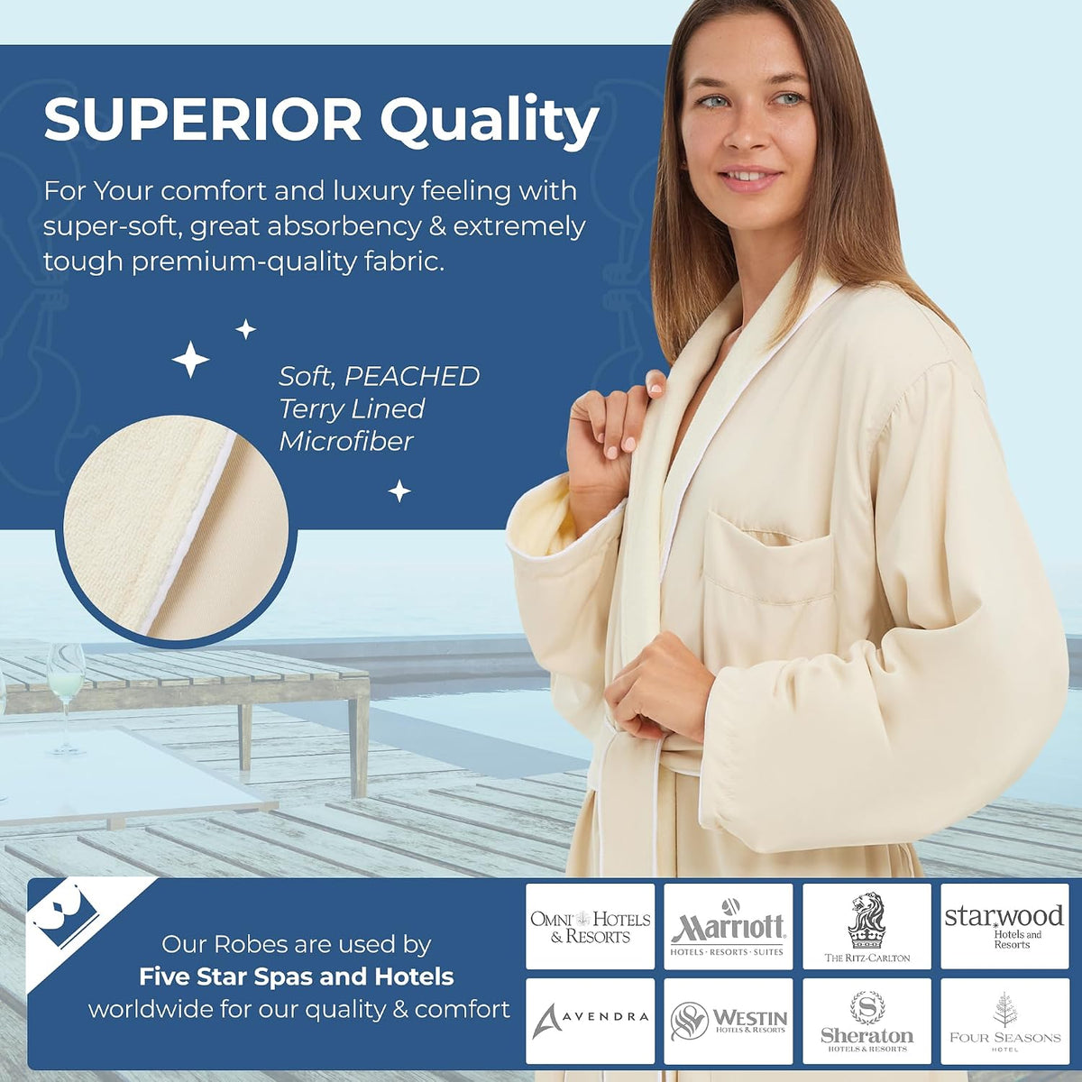 MONARCH Unisex Terry Lined Microfiber Hotel Robe