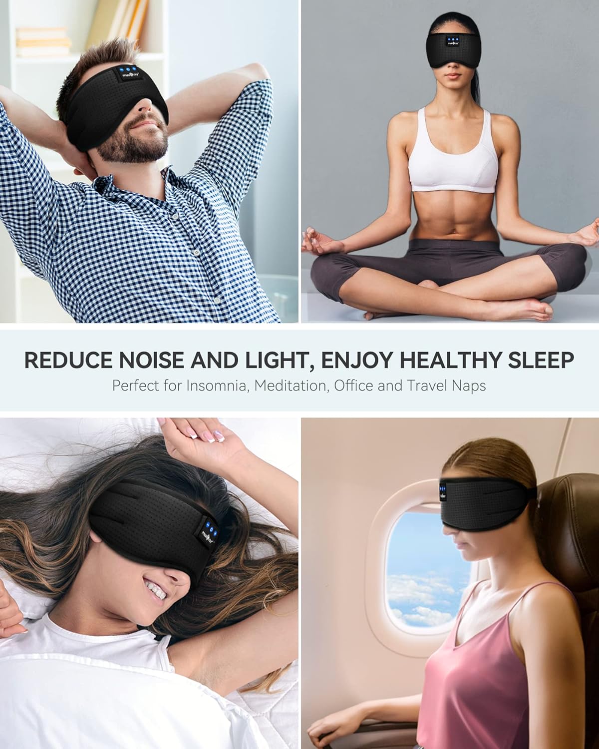 MUSICOZY Sleep Headphones Bluetooth 5.4 Headband Sleeping Eye Mask for Mom Women Men Wireless Music Earbuds Earphones for Side Sleepers Built-in HD Speakers Cool Gadgets Unique Gifts