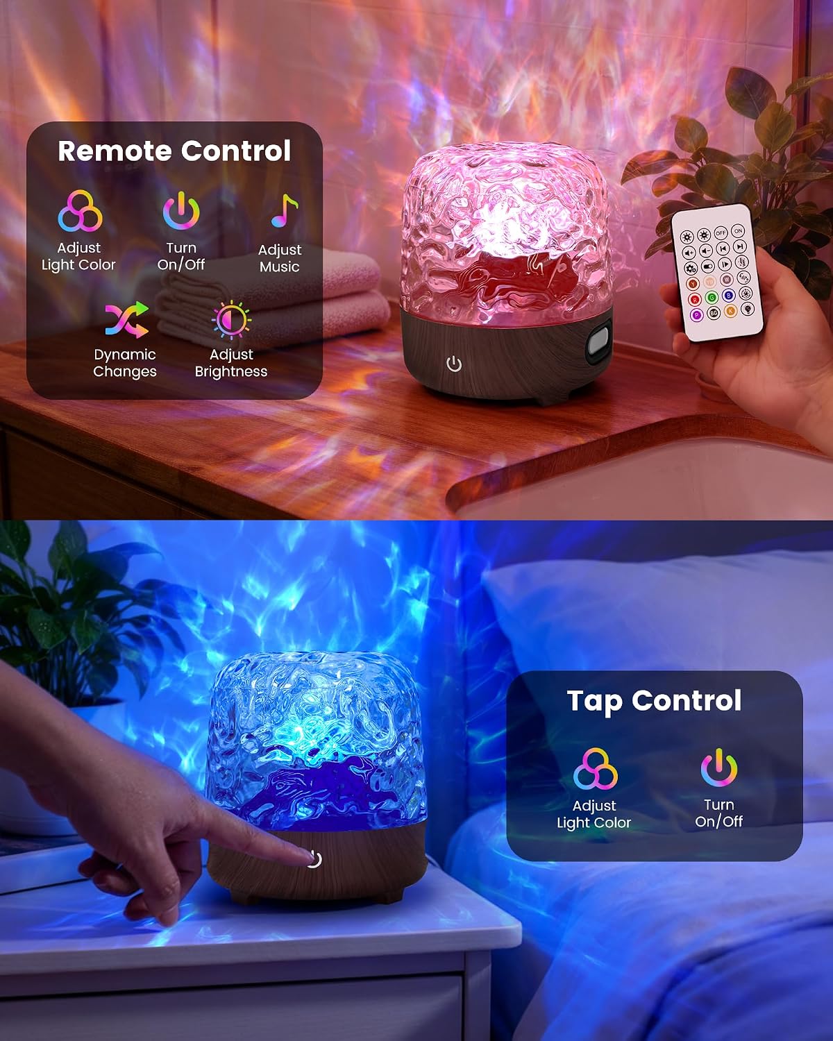 Waterproof Shower Lamp, 16 Colors Ocean Wave Effect Projector Light with Bluetooth Music Speaker for Bedroom Relaxing Shower