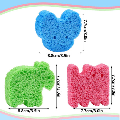 Yookat 3Pcs Cute Baby Bath Sponge Natural Soft Kids Bath Sponge with Cat Koala Elephant Shapes Plant Based Wood Pulp Cotton Shower Sponge for Infant Toddler Newborns