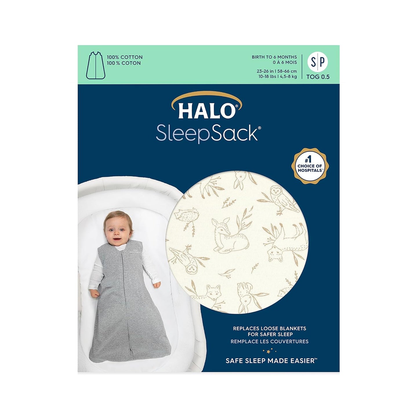 HALO SleepSack, 100% Cotton Wearable Blanket, Swaddle Transition Sleeping Bag, TOG 0.5, Ocean Life, Medium, 6-12 Months