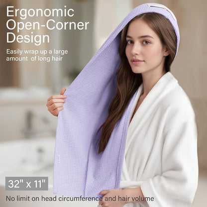 ROLSHOL 2 Pack Microfiber Hair Towel Wrap for Women, 32" x 11" Waffle Weave Hair Plopping Towel for Curly, Long & Thick Hair, Anti-Frizz Hair Turbans for Wet Hair (Pink, Grey)