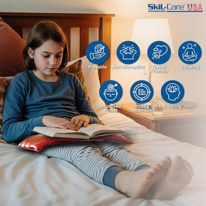 Skil-Care Gel Weighted Lap Pad, Tactile Visual Sensory, Wipe-Clean, 5 lb | Heat-sealed gel fill, wipe-clean vinyl cover, 10 x 18 in, light green, seated use at home, in the classroom, and road trips