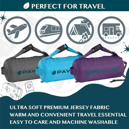 PAVILIA Travel Blanket Airplane Compact with Bag Lightweight, Purple