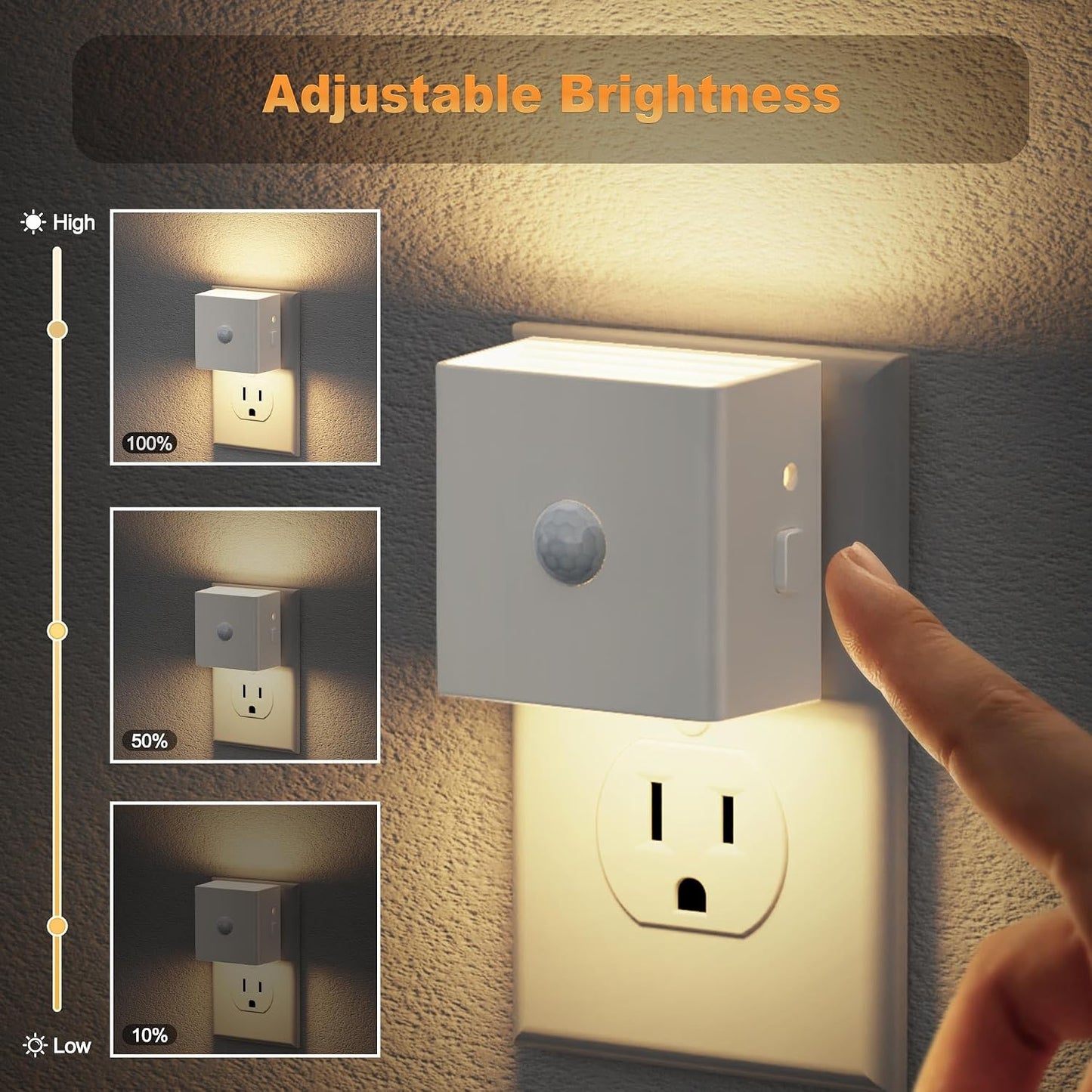 JandCase Night Light, Modern Night Lights Plug into Wall,2 Pack Dusk to Dawn Sensor Nightlight, Amber Brightness Adjustable Nightlight for Kids Bathroom Hallway Kitchen Bedroom Decor