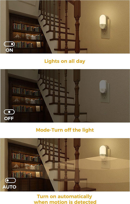 L LOHAS LED Amber Night Light, 2 Pack, Night Lights Plug into Wall Motion Sensor, 0.6W 2000K, LED Nightlights, 30/60LM Adjustable Brightness, Automatic Low Blue Nightlight for Kids, Bathroom, Hallway