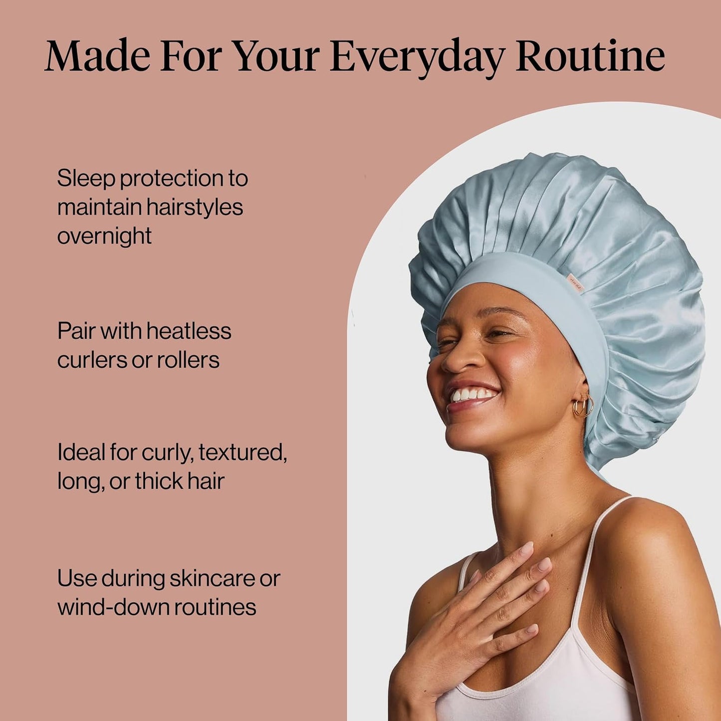 Kitsch XL Satin Bonnet for Sleeping - Softer Than Silk Bonnet For Sleeping Women - Secure Fit, Adjustable, Night Cap For Curly & Textured Hair - Prevents Breakage, Tangles & Thinning - Blush