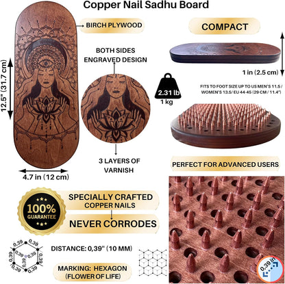 TENGRY Sadhu Board, Specially Crafted Copper Nails, 0,39 In (10 mm), Light Foot Board, Wooden Nail Boards for Feet, Acupuncture, Acupressure Mat, Nail Board, Yoga Gift