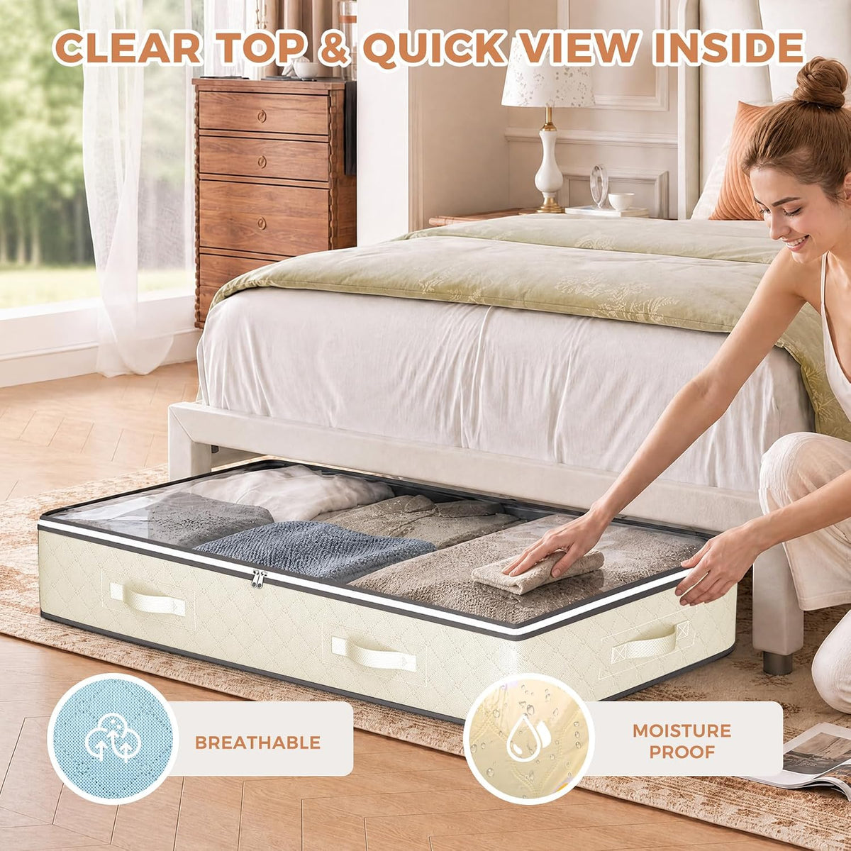 Budding Joy 95L Under Bed Storage Containers, 4 Pack Closet Organizers Grey