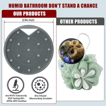 Silicone Body Scrubber -Anti Zinc Infused Exfoliating Body Scrubber | Anti Slip Silicone Loofah,Stiff & Soft Bristles for Cellulite Reduction,Blood Circulation - Black