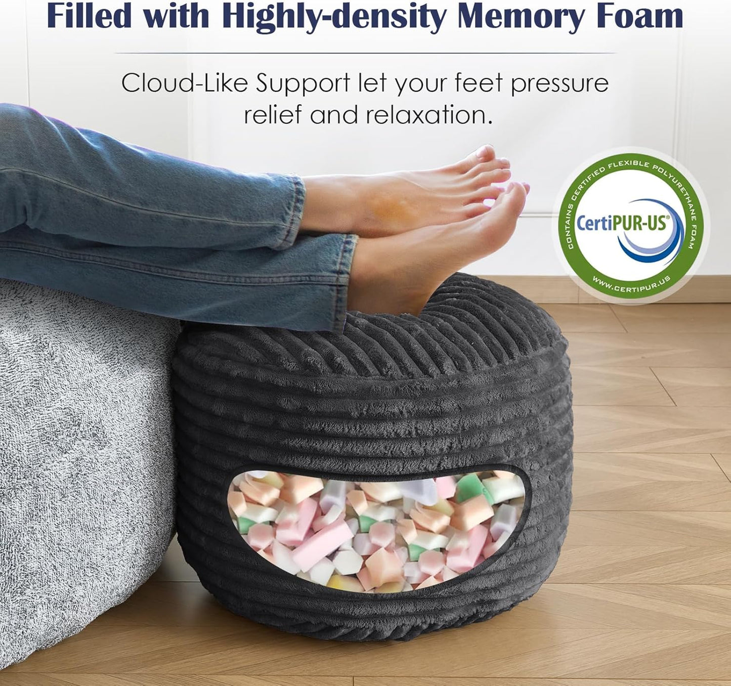 SHOUREN Stuffed Round Ottoman,Corduroy Pouf Ottoman Foot Rest with Foam Filling,Pouf Storage Ottoman Footstool for Living Room,20 X 15 Floor Poufs for Couch,Footrest Only - 20 X 15 Inches,Beige