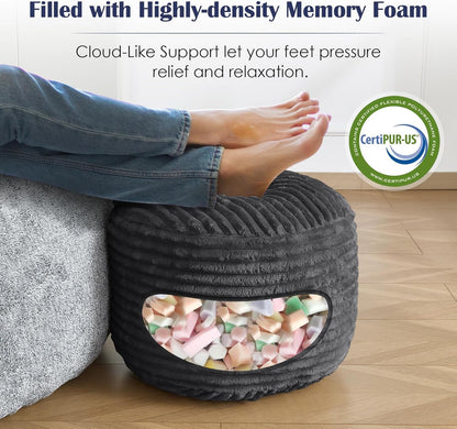 SHOUREN Stuffed Round Ottoman,Corduroy Pouf Ottoman Foot Rest with Foam Filling,Pouf Storage Ottoman Footstool for Living Room,20 X 15 Floor Poufs for Couch,Footrest Only - 20 X 15 Inches,Beige