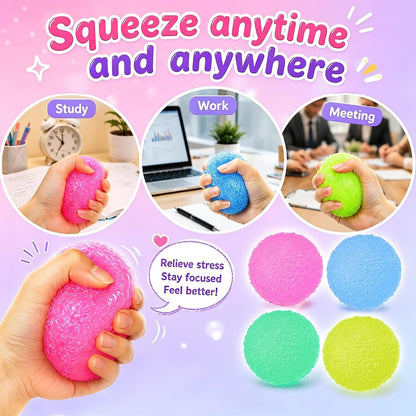 4PCS Textured Stress Balls, Squeeze Balls Fidget Balls for Anxiety Stress Relief, Squishies Fidget Toys for Teens and Adults, Sugar Balls for Classroom Prize Favors Easter Basket Stuffers