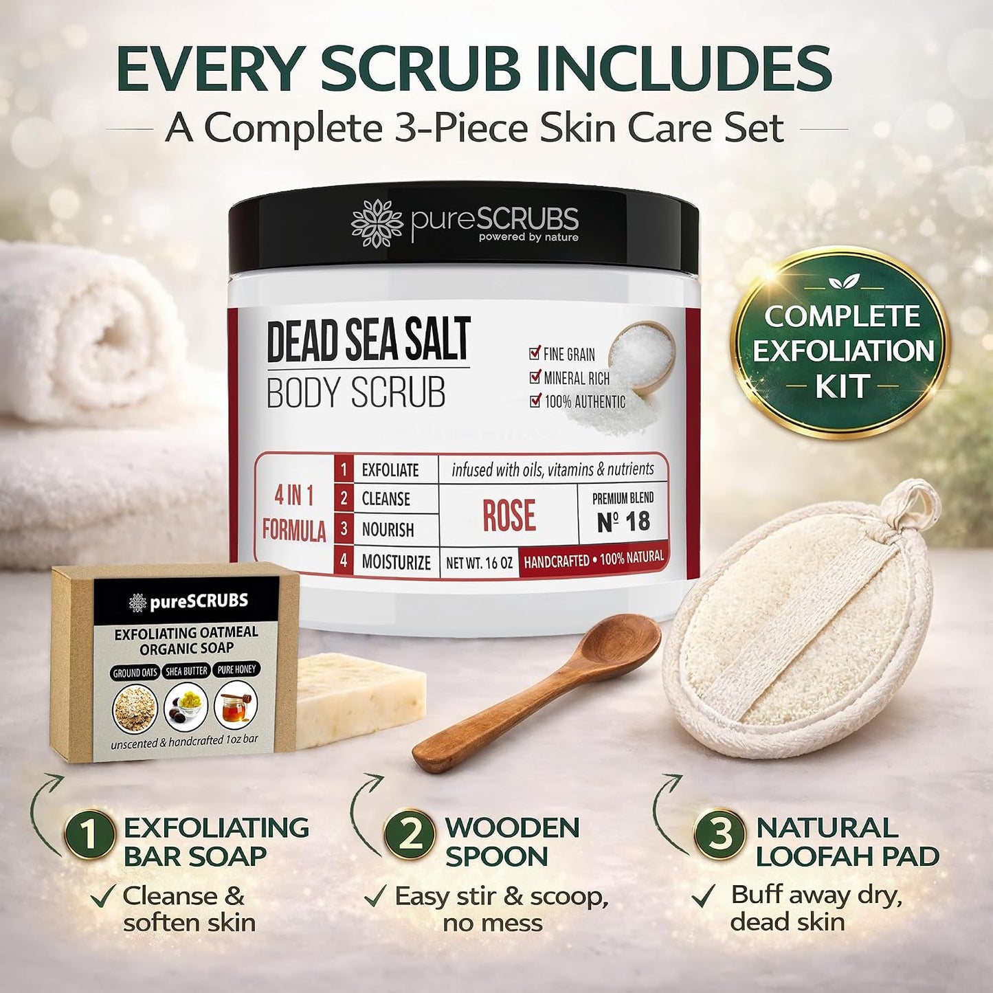pureSCRUBS Premium Cucumber Body Scrub Set, Exfoliating Dead Sea Salt Scrub