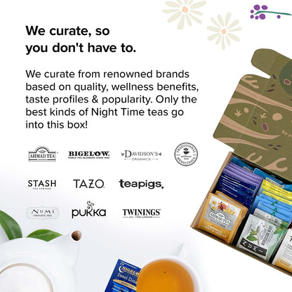 Sippingly Night Time Tea Sampler – 40 Herbal Teas – 10 Flavors from Top Brands – Chamomile, Lavender, Passionflower – Perfect Relaxation & Calm Support – Ideal Wellness Gift – Kosher, Gluten-Free