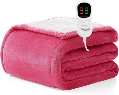 Homemate Heated Blanket Electric Throw - 50"x60" Heating Blanket Throw 1/2/4/6/8 Hours Auto-Off 10 Heat Level Over-Heat Protection Flannel Sherpa ETL Certification