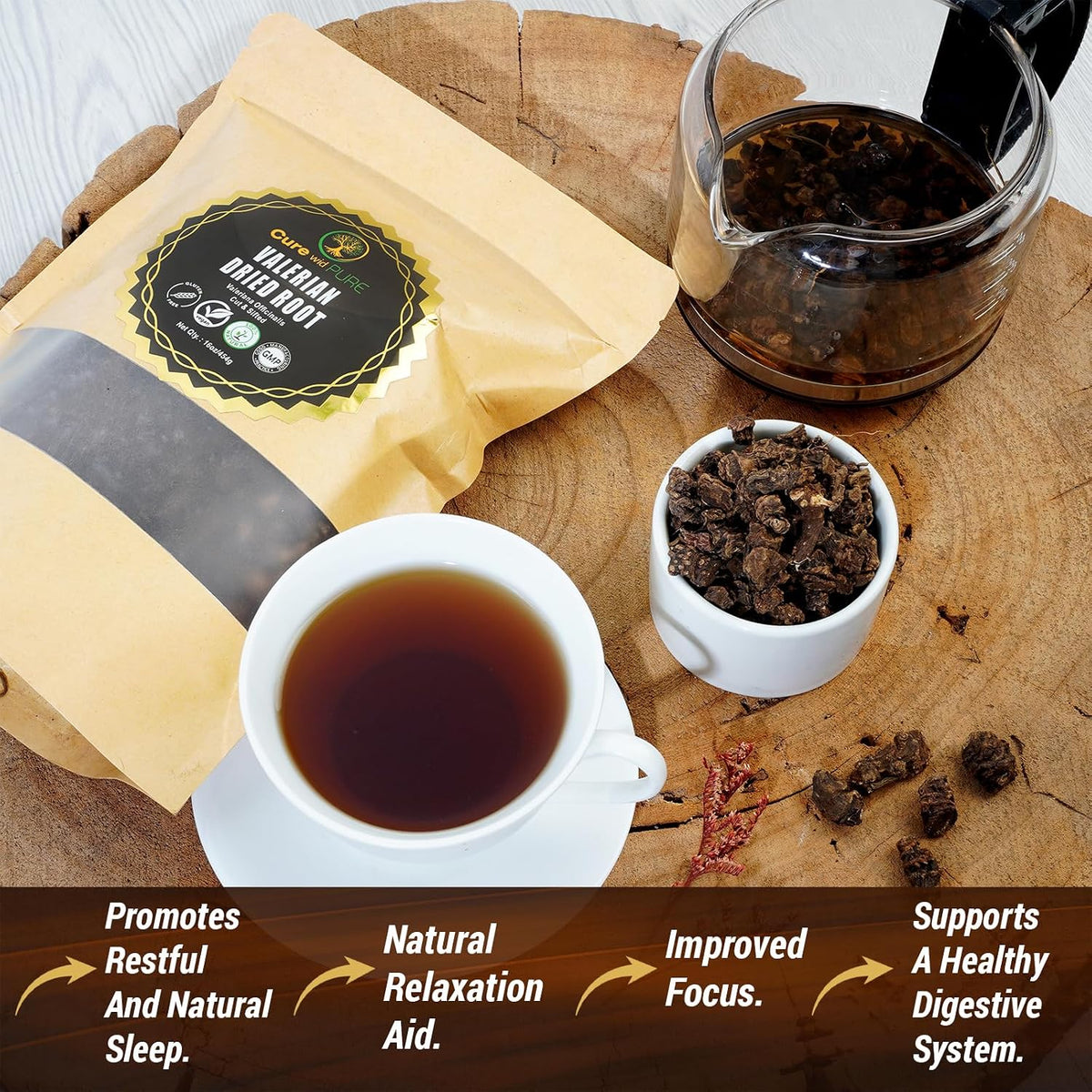 Cure Wid Pure Organic Valerian Root for Sleep 16oz - Cut & Sifted Loose Tea