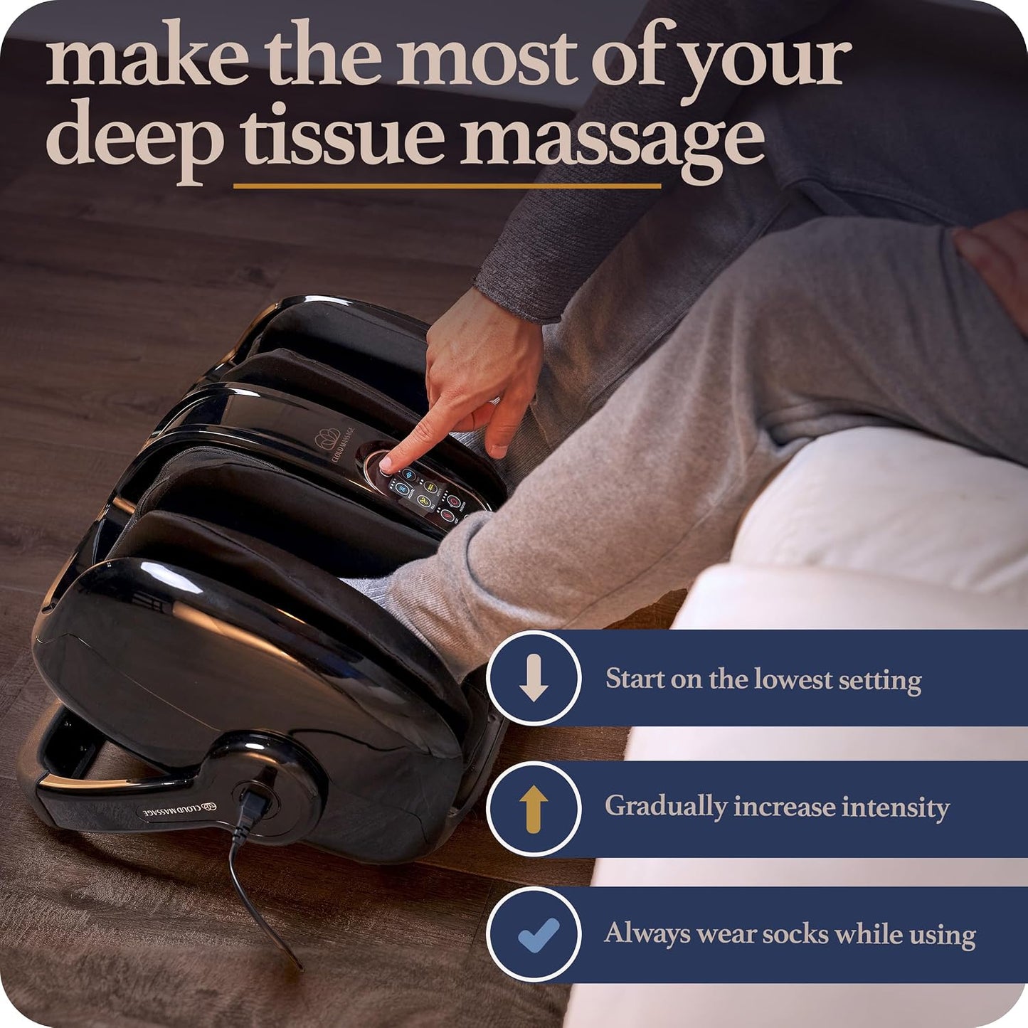Cloud Massage Shiatsu Foot Massager with Heat - Deep Kneading & Compression, Adjustable Intensity, Multi-Mode Leg and Foot Massager with Remote Control, Anti-Slip Base - Standard Size, Black