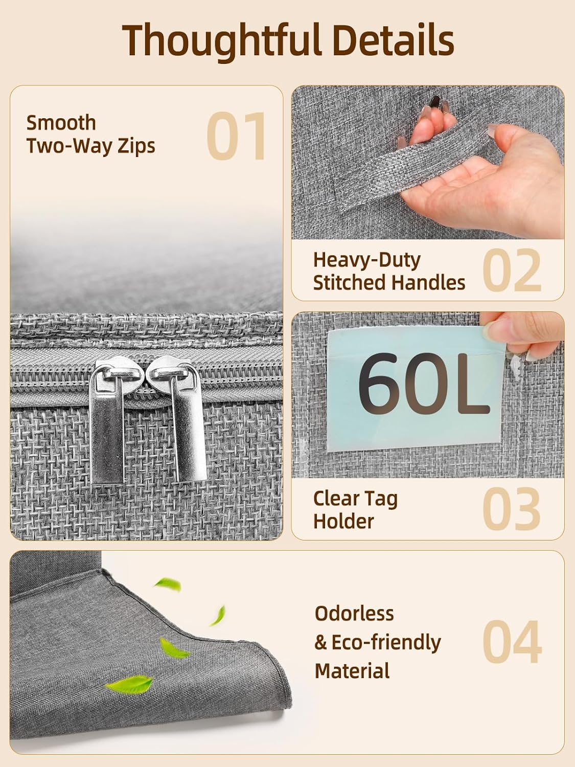 90L Rigid-Structured King Size Comforter Storage Bag, 2 Pack, Gray