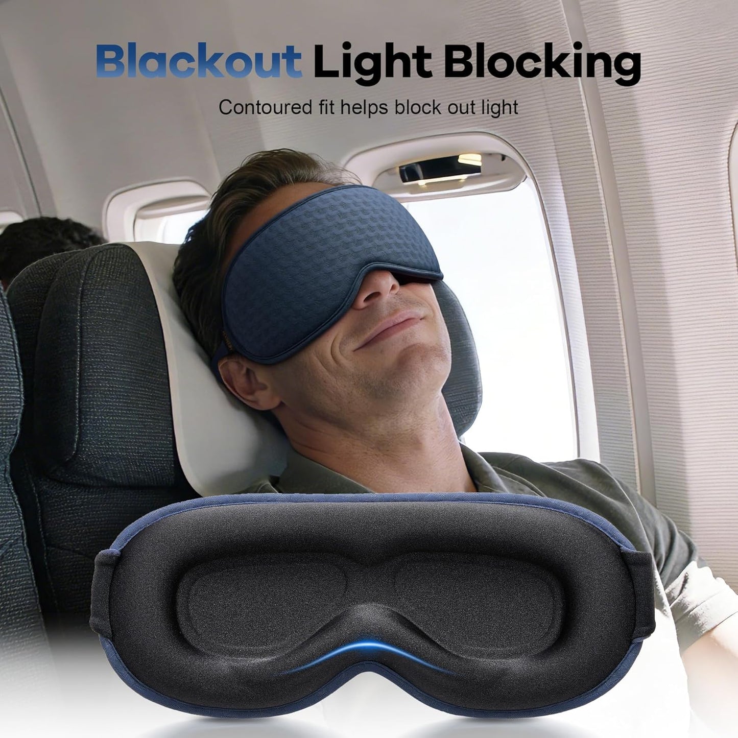 Blackout Weighted Eye Mask for Sleeping: 3D Contoured Gentle-Pressure Sleep Mask for Men & Women - Airplane Travel & Night Shift Essentials, Zero Eye Pressure, Breathable Blindfold, Black