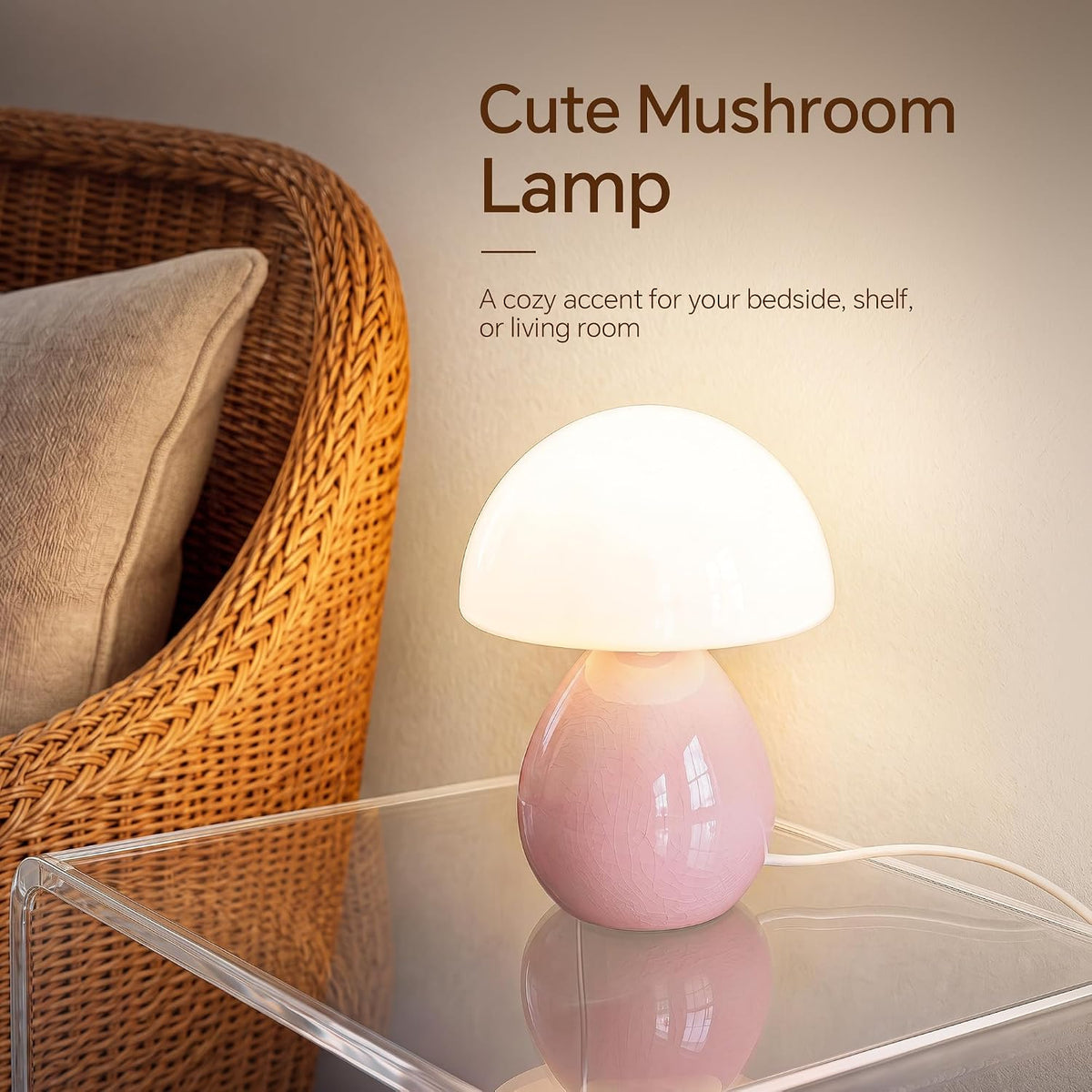 Dawnwake Mushroom Lamp Table Lamp for Bedroom-Small Desk Table Lamps,White