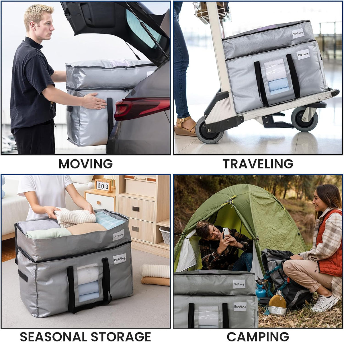 TAILI Blue Extra Large Moving Bags,Storage Bags with Visible Window