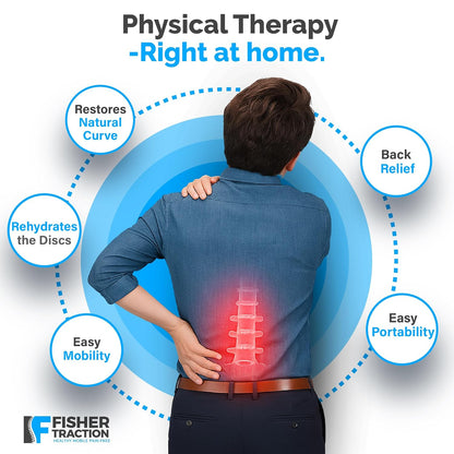 Fisher Traction Lower Back Decompression Device – Lumbar Traction for Spinal Decompression – Patented Stretcher Strap Release for Spinal Rehydration – Lightweight & Portable (Under 230 lbs)