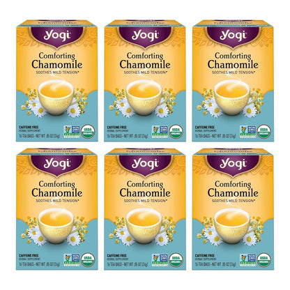 Yogi Tea Comforting Chamomile Tea - 16 Tea Bags per Pack (6 Packs) - Organic Chamomile Tea Bags - Supports a Good Night's Sleep & Occasional Stomach Discomfort - Made from Organic Chamomile Flower