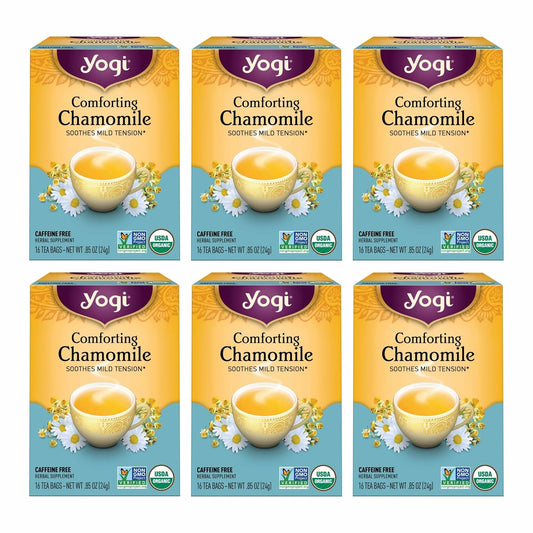Yogi Tea Comforting Chamomile Tea - 16 Tea Bags per Pack (6 Packs) - Organic Chamomile Tea Bags - Supports a Good Night's Sleep & Occasional Stomach Discomfort - Made from Organic Chamomile Flower
