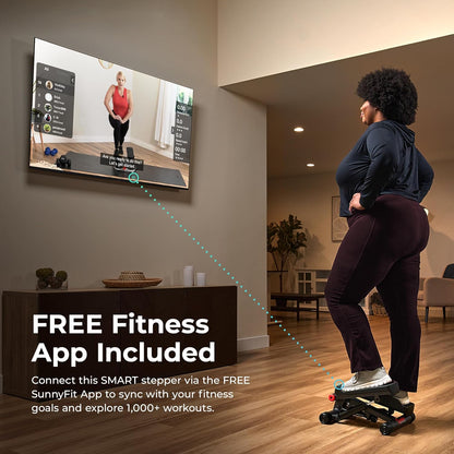 Sunny Health & Fitness Mini Steppers for Exercise at Home, Stair Step Workout Machine with Resistance Bands, Full Body Cardio Equipment, Optional Free SunnyFit App Connection Smart Stepper