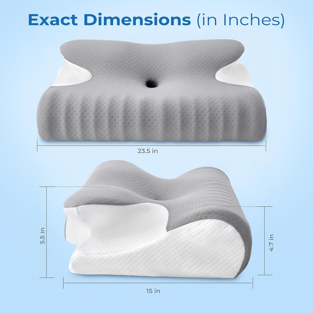 BDEUS Ergonomic Cervical Pillow for Side Sleepers, 2-in-1 Contour Orthopedic Memory Foam Pillow for Neck Shoulder Pain Relief, Sleep Apnea, Anti Snore, Pillow with Arm Rest, Head Cradle, Grey