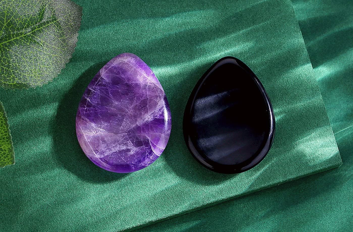 2PCS Worry Stone for Anxiety Tigers Eye Amethyst Healing Crystals Hand Thumb Stones Pocket Gemstones Meditation Accessories Oval Crystal Natural Relax Palm Stone Anxiety Relief Items Stocking Stuffers