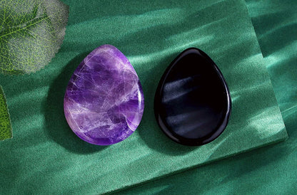 2PCS Worry Stone for Anxiety Tigers Eye Amethyst Healing Crystals Hand Thumb Stones Pocket Gemstones Meditation Accessories Oval Crystal Natural Relax Palm Stone Anxiety Relief Items Stocking Stuffers