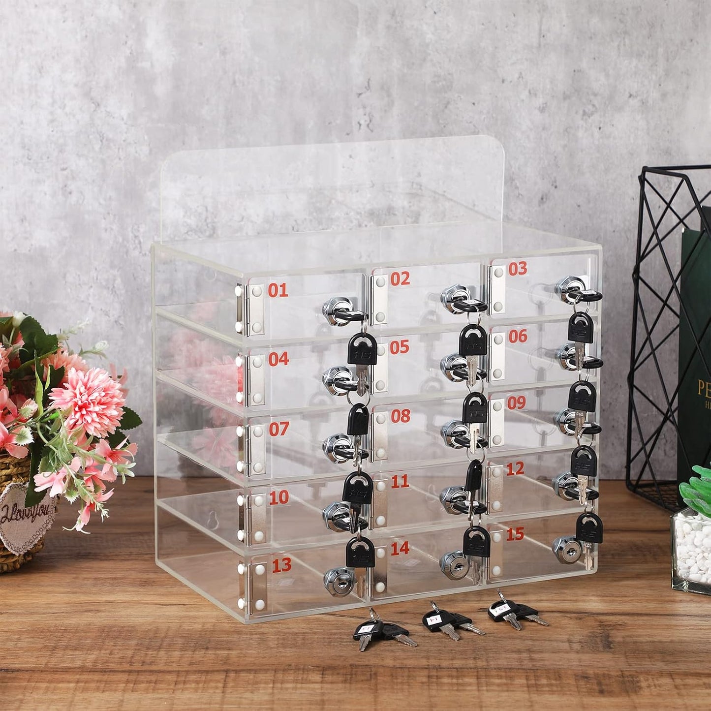 Threan 12 Slot Cell Phone Storage Box, Acrylic Clear Cell Phone Storage Cabinet Wall Mounted with Door, Locks and Keys for Office School Factory