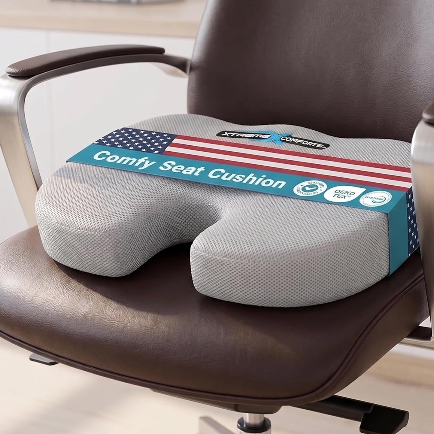 Xtreme Comforts Seat Cushions | Office Chair Cushions for Desk, Car, Wheelchair| Ergonomic Memory Foam Seat Cushion for Support & Comfort | Helps Improve Sitting Posture for Work & Body Relief (1 Pc)