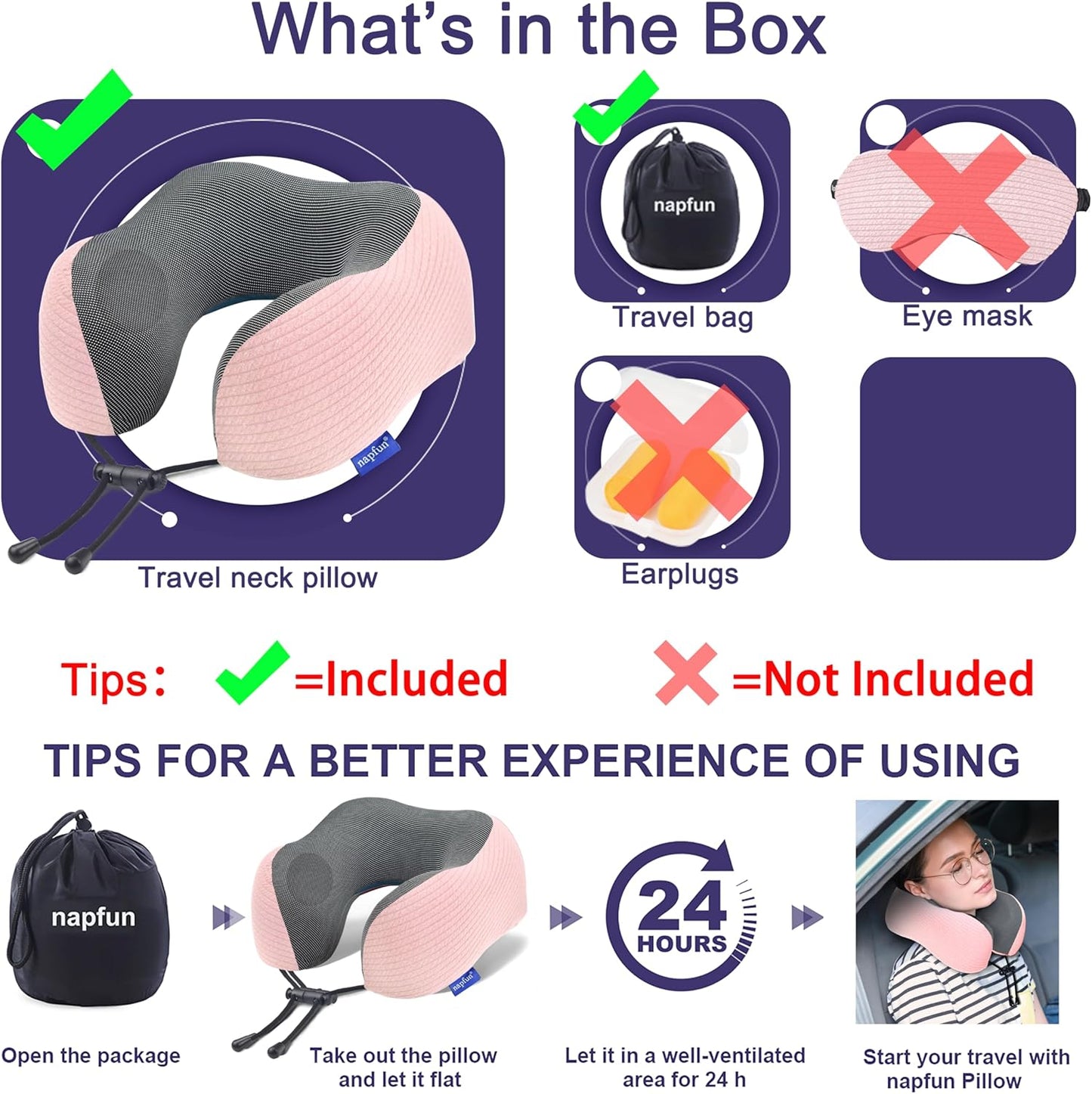 napfun Neck Pillow for Traveling, Upgraded Travel Neck Pillow for Airplane 100% Pure Memory Foam Travel Pillow for Flight Headrest Sleep, Portable Plane Accessories, Light Grey