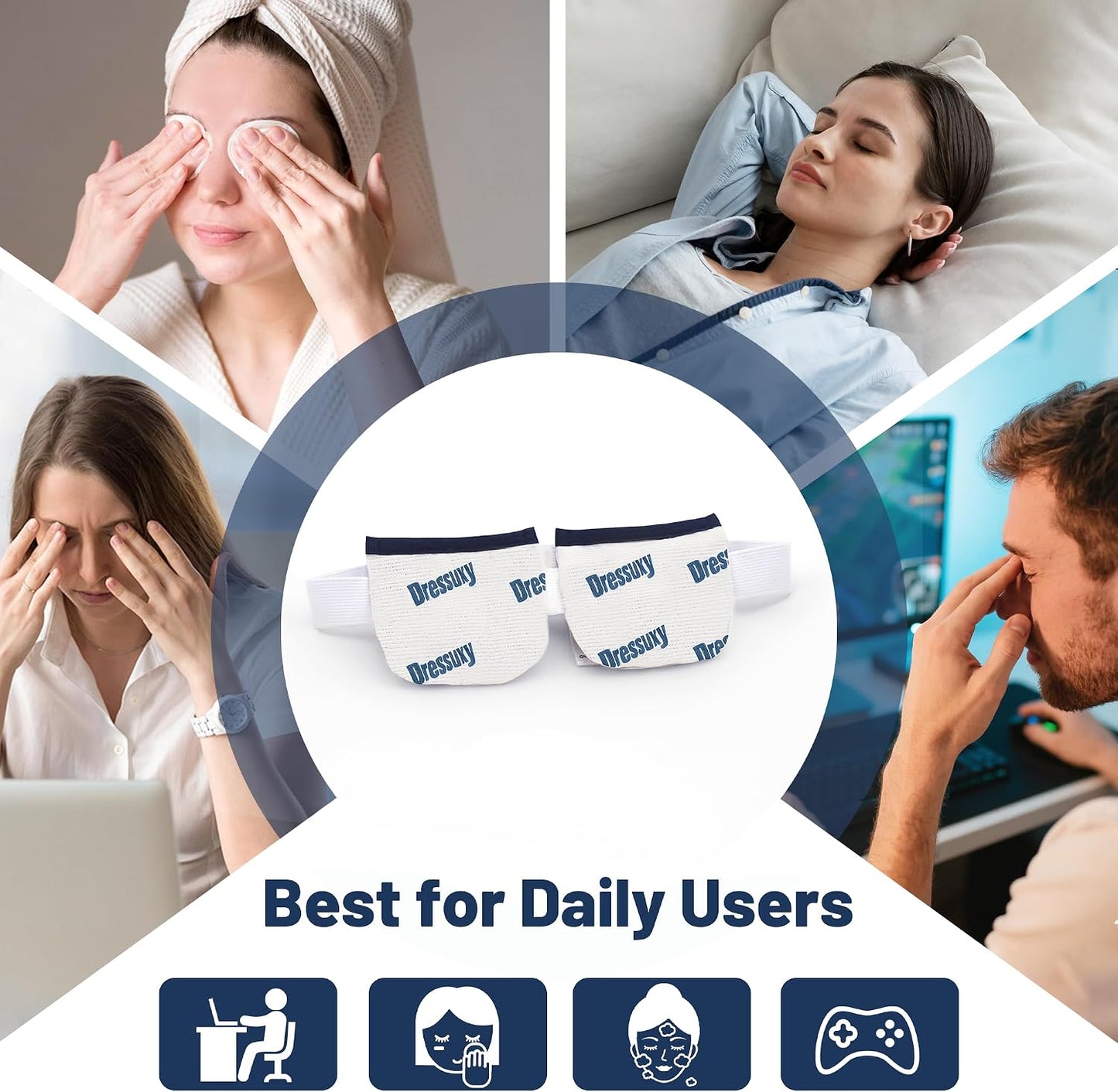 Heated Eye Mask & Microwavable Eye Compress | Gentle Steam Heat for Eye Comfort 1pc Cotton White