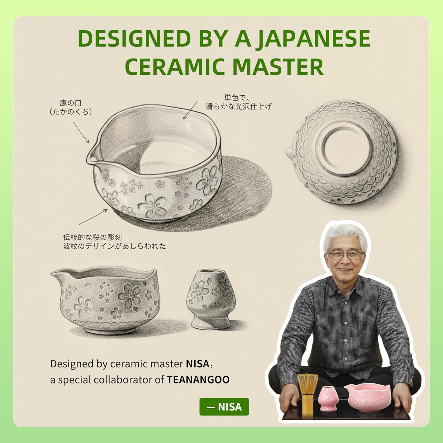 TEANAGOO Matcha Whisk Set Black,7 Pcs Matcha Set,Matcha Kit for Ceremony,Tradition Tea Set for Making Breakfast/Latte,Matcha Whisk Set with Bowl(Chawan)/Whisk and Holder,Gift for Family/Friend