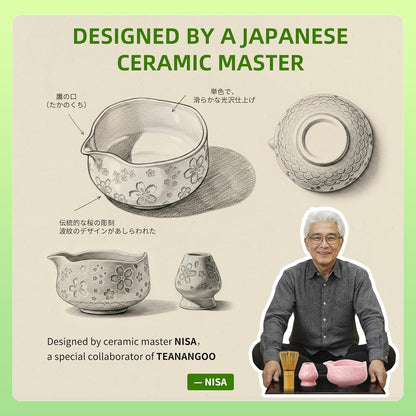 TEANAGOO Matcha Whisk Set Black,7 Pcs Matcha Set,Matcha Kit for Ceremony,Tradition Tea Set for Making Breakfast/Latte,Matcha Whisk Set with Bowl(Chawan)/Whisk and Holder,Gift for Family/Friend