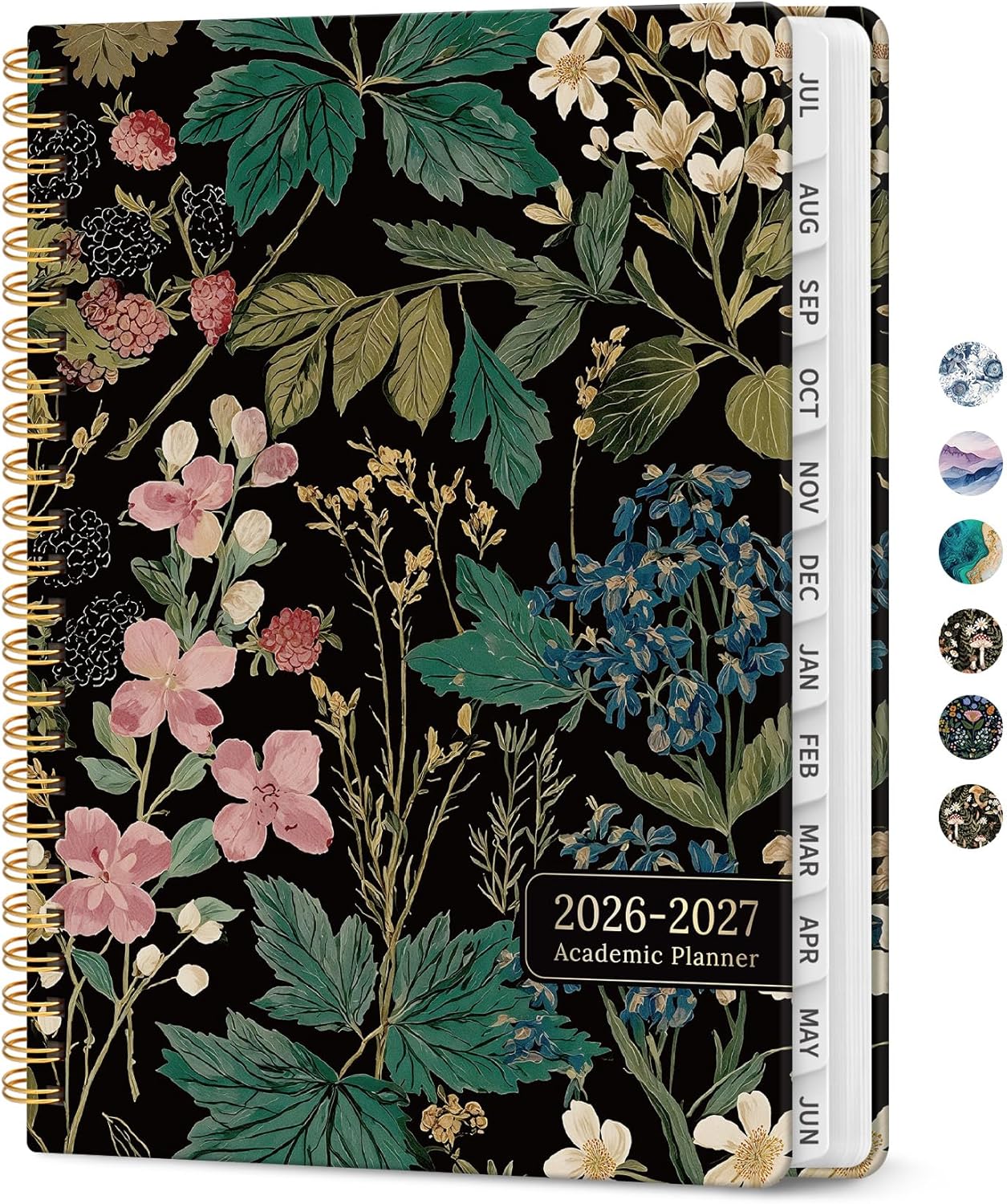 Planner 2026-2027, Academic Monthly and Weekly Calendar Planner for Women, July 2026 - June 2027, Hardcover Pretty Agenda Planner Book with Tabs, Spiral Daily Organizer for School Office Home Supplies, 6.3" x 8.5" - Blue Floral