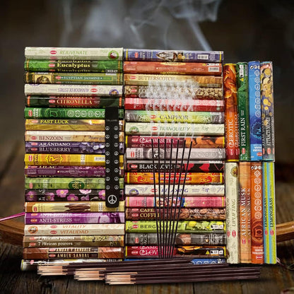 Hem Incense Sticks Variety Pack #23-120 Insence-Sticks (6 Incents x 20 Insense) + Incense Stick Holder with 6 Most Liked Scents Including Patchouli Dragons Blood White Sage Frankincense-Myrrh