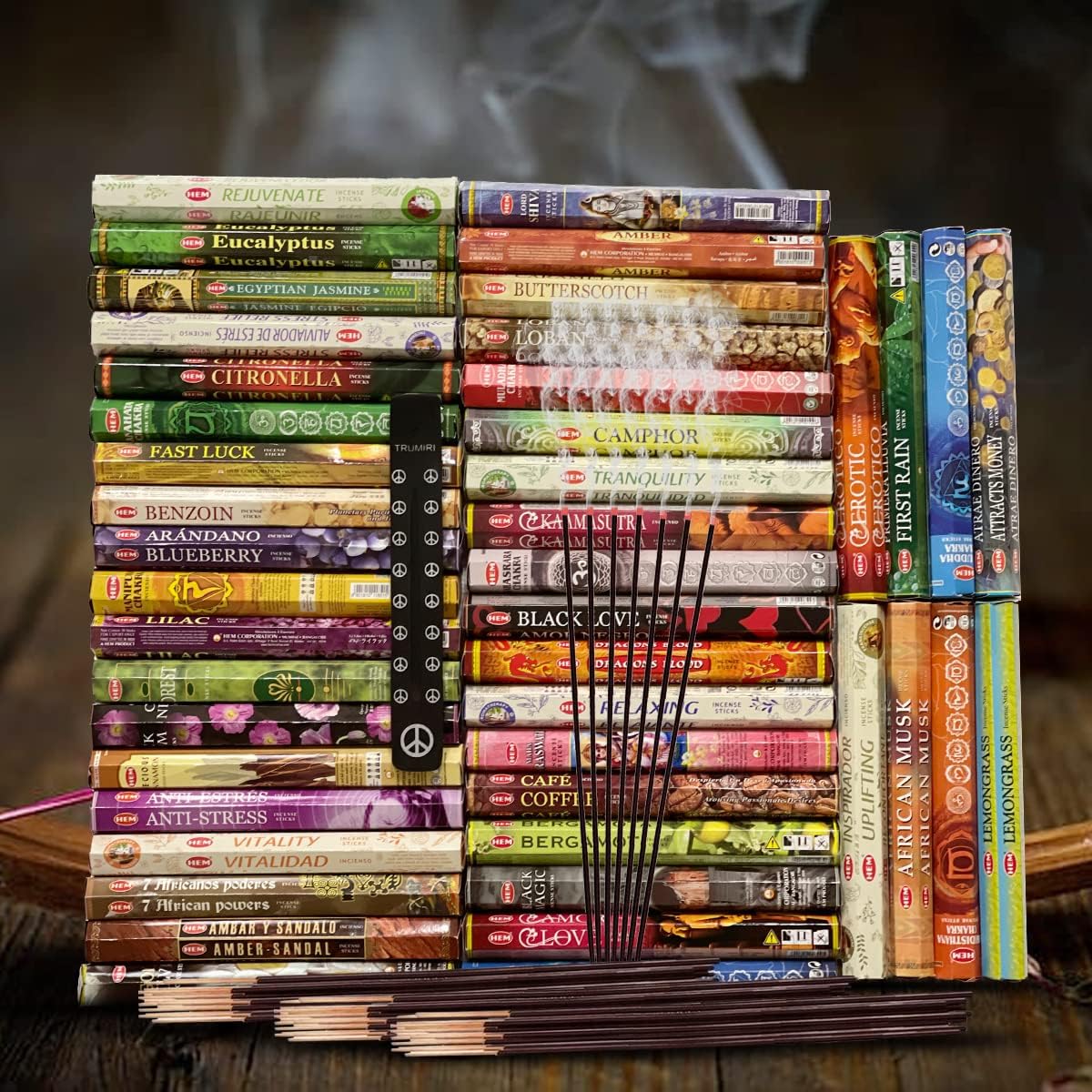 Hem Incense Sticks Variety Pack #23-120 Insence-Sticks (6 Incents x 20 Insense) + Incense Stick Holder with 6 Most Liked Scents Including Patchouli Dragons Blood White Sage Frankincense-Myrrh