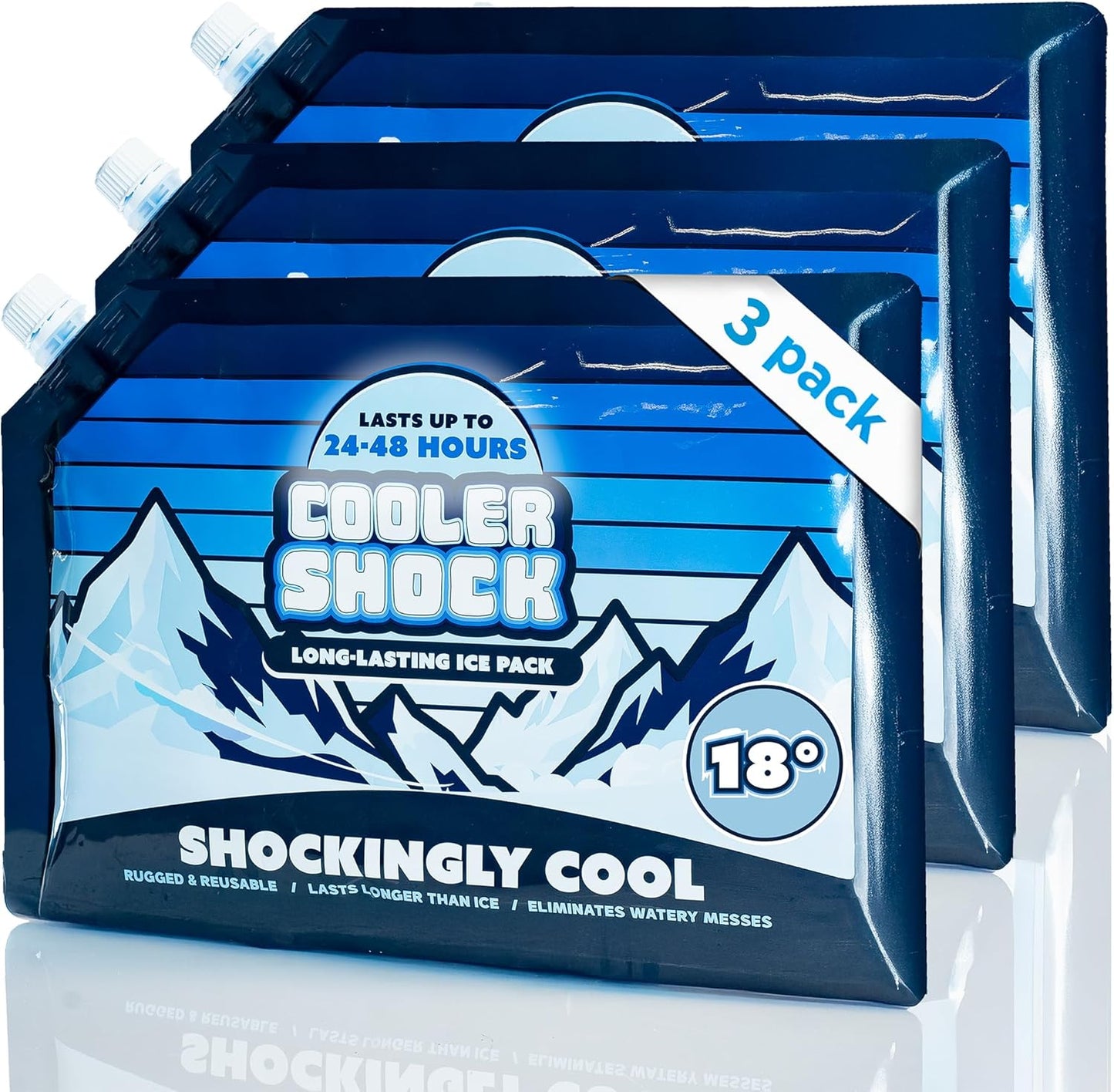 Cooler Shock Reusable Ice Packs for Cooler - Long Lasting Cold Freezer Packs for Coolers and Lunch Boxes - Cooler Ice Packs for Camping Gear, Fishing, Road Trips, Beach Must Haves