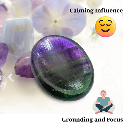 Amazing Gemstone Labradorite Thumb Worry Stone, Anxiety Stone, Healing Crystals - Piedra Crystal Fidget for Gift, Meditation, Calming, Relaxation, Stress Relief - Colors B